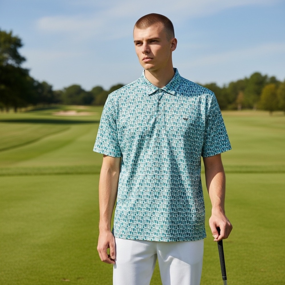 Vineyard Vines Performance Golf Polo Shirt Mens Large Blue Cocktail Print‎